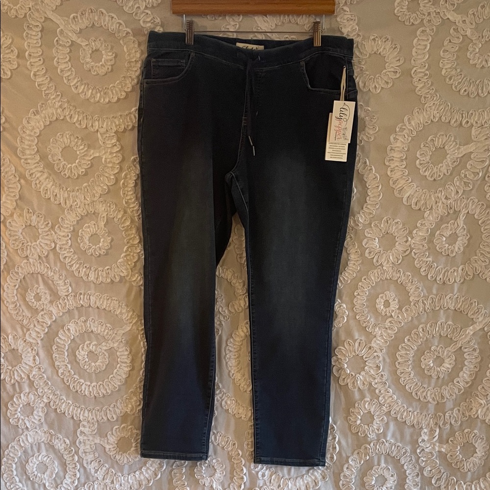 Charlies Dark Knit Denim  Blue Ankle Jean Joggers Pockets